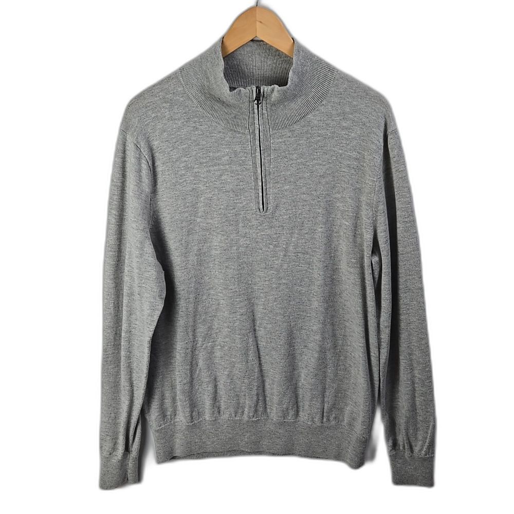 J. Crew Mercantile Men's Light Gray Crewneck Sweater Long Sleeve 1/4 Zip Up Sz L